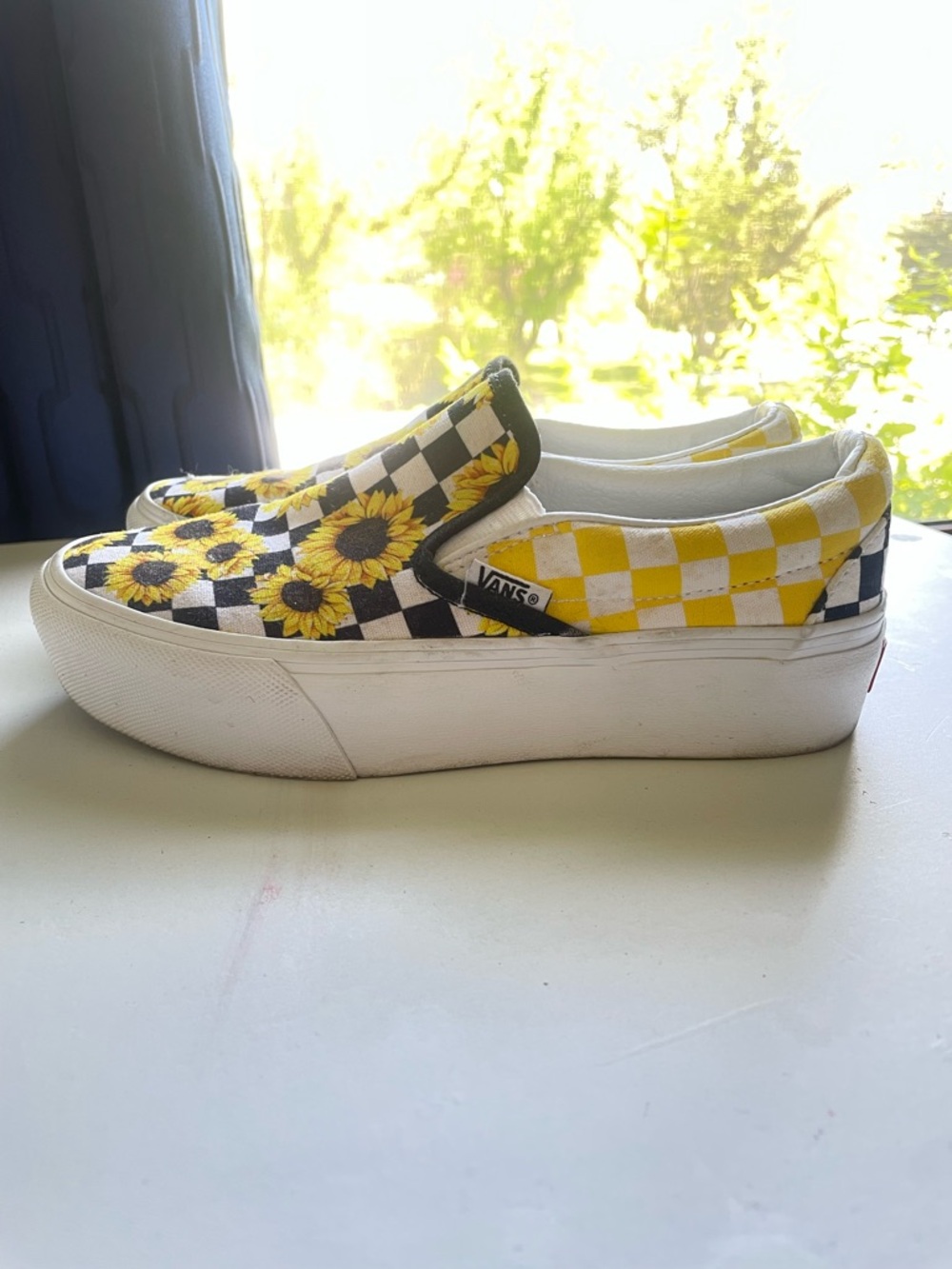 Platform Vans Sunflower Check Slip-On Sneakers - Yellow & Black - Picture 3 of 6